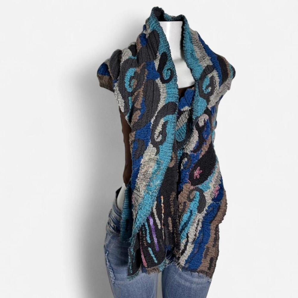 Wearable art 3d scarf gauze boho embroidery long thick big embroidered turquoise